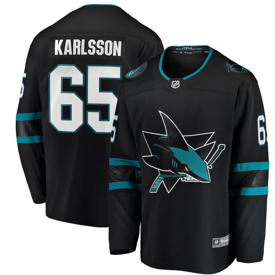 Men San Jose Sharks #65 Erik Karlsson Fanatics Branded Black Breakaway Alternate Player NHL Jersey